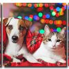 Jack Russell Terrier and Kitty Enjoying Christmas Evening 3 Panels Paint By Numbers