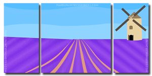 Lavender Field With a Windmill 3 Panels Paint By Numbers