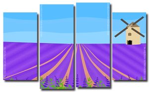 Lavender Field With a Windmill 4 Panels Paint By Numbers