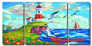 Lighthouse Illustration 3 Panels Paint By Numbers