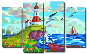 Lighthouse Illustration 4 Panels Paint By Numbers