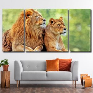 Lion and Lioness 3 Panels Paint By Numbers