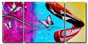 Lips Butterfly Art 3 Panels Paint By Numbers