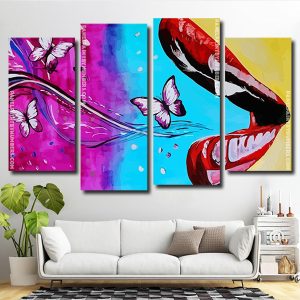 Lips Butterfly Art 4 Panels Paint By Numbers