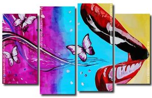 Lips Butterfly Art 4 Panels Paint By Numbers