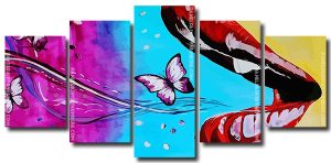 Lips Butterfly Art 5 Panels Paint By Numbers