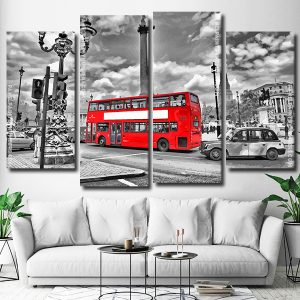 London Black And Red Bus 4 Panels Paint By Numbers