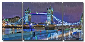 London In The Rain At Night 3 Panels Paint By Numbers