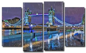 London In The Rain At Night 4 Panels Paint By Numbers