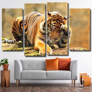 Lonely Tiger 4 Panels Paint By Numbers