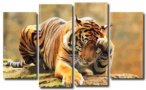 Lonely Tiger 4 Panels Paint By Numbers