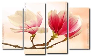 Magnolia Flowering Plant 4 Panels Paint By Numbers