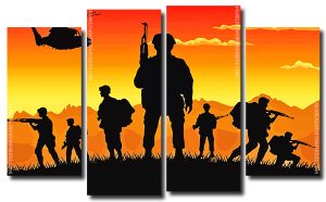 Military Soldiers 4 Panels Paint By Numbers