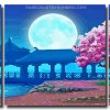 Moon And Cherry Blossom Floral Tree 3 Panels Paint By Numbers