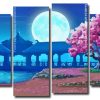 Moon And Cherry Blossom Floral Tree 4 Panels Paint By Numbers