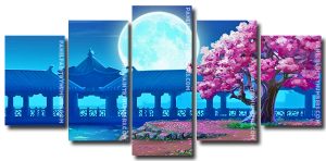 Moon And Cherry Blossom Floral Tree 5 Panels Paint By Numbers