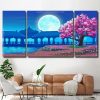 Moon And Cherry Blossom Floral Tree 3 Panels Paint By Numbers