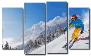 Mountain Skiing 4 Panels Paint By Numbers