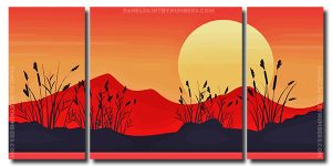 Mountain Landscape Silhouette 3 Panels Paint By Numbers