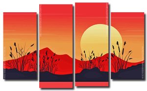 Mountain Landscape Silhouette 4 Panels Paint By Numbers