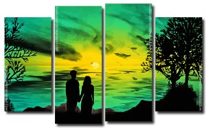 Night Beautiful Couple 4 Panels Paint By Numbers