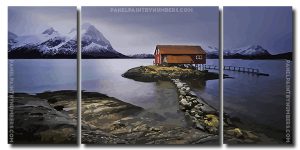 Norwegian Cabin By Lake 3 Panels Paint By Numbers