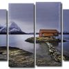 Norwegian Cabin By Lake 4 Panels Paint By Numbers