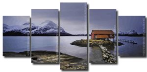 Norwegian Cabin By Lake 5 Panels Paint By Numbers