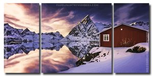 Norwegian Cabin In Snow 3 Panels Paint By Numbers