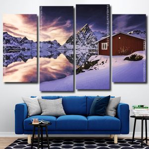 Norwegian Cabin In Snow 4 Panels Paint By Numbers