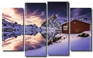 Norwegian Cabin In Snow 4 Panels Paint By Numbers