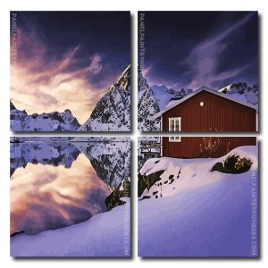 Norwegian Cabin In Snow Square Panels Paint By Numbers