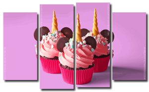 Pink Cupcakes 4 Panels Paint By Numbers