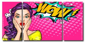 Pop Art Lady 3 Panels Paint By Numbers