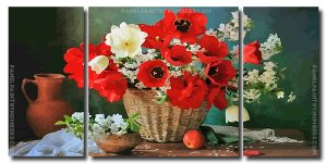 Poppies And White Flowers 3 Panels Paint By Numbers