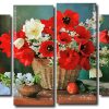 Poppies And White Flowers 4 Panels Paint By Numbers