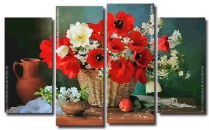 Poppies And White Flowers 4 Panels Paint By Numbers