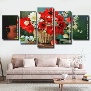 Poppies And White Flowers 5 Panels Paint By Numbers