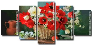 Poppies And White Flowers 5 Panels Paint By Numbers