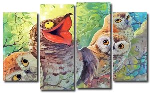 Potoo And Owls 4 Panels Paint By Numbers