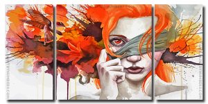 Red Head Splatter Lady 3 Panels Paint By Numbers