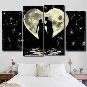 Romantic Couple Silhouette 4 Panels Paint By Numbers