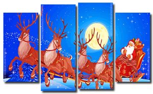 Santa Claus Deers 4 Panels Paint By Numbers