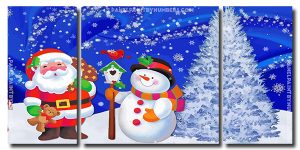 Santa Claus and Snowman 3 Panels Paint By Numbers