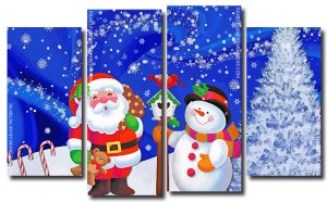 Santa Claus and Snowman 4 Panels Paint By Numbers