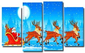 Santa in The Sleigh 4 Panels Paint By Numbers