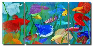 Siamese Fighting Fish 3 Panels Paint By Numbers