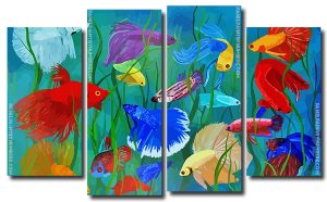 Siamese Fighting Fish 4 Panels Paint By Numbers