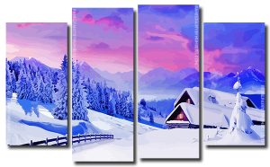 Snowy Mountains 4 Panels Paint By Numbers