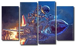 Spaceman On Space Rocket 4 Panels Paint By Numbers